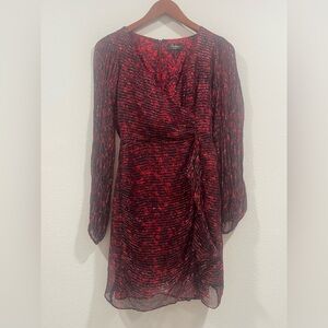 Abrand Red and Black Sheath Dress with Bishop Sleeves